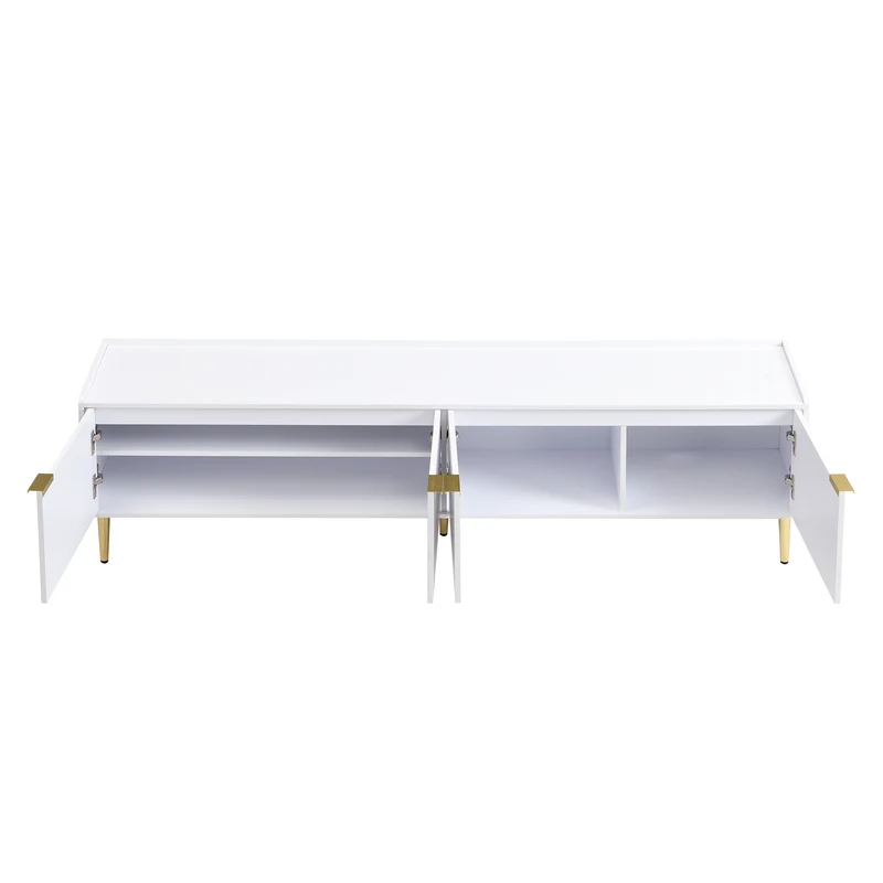 Meuble TV bas blanc 170 cm poignées et pieds dorés style moderne et élégant RANGELANDGLUME