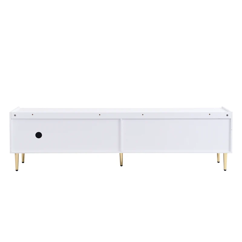 Meuble TV bas blanc 170 cm poignées et pieds dorés style moderne et élégant RANGELANDGLUME