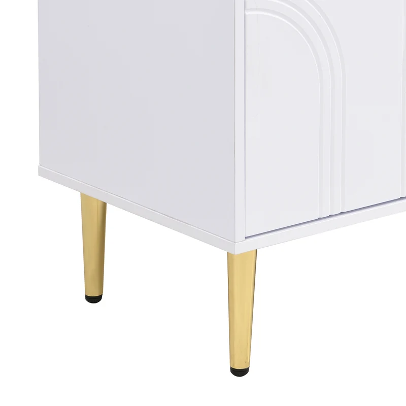 Meuble TV bas blanc 170 cm poignées et pieds dorés style moderne et élégant RANGELANDGLUME