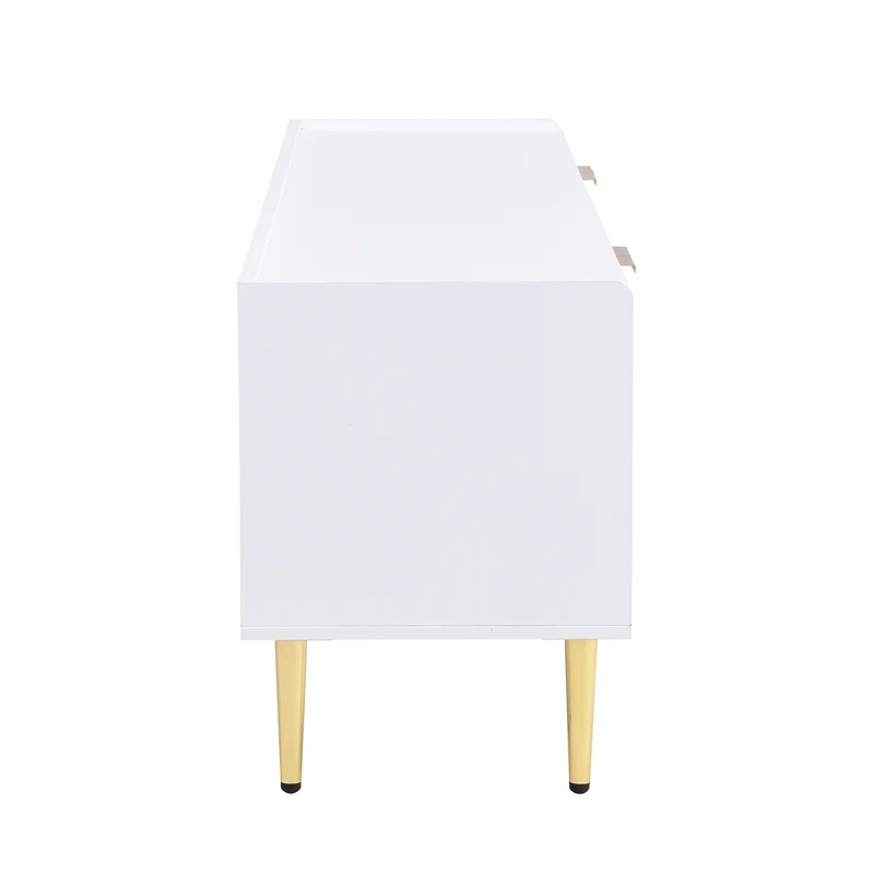 Meuble TV bas blanc 170 cm poignées et pieds dorés style moderne et élégant RANGELANDGLUME