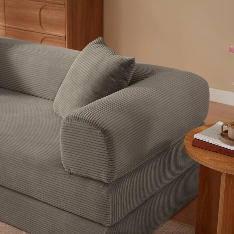 Canapé 3 places modulable convertible sans armature, velours taupe, style tatami 195x89x59cm MERIDIANLIRA
