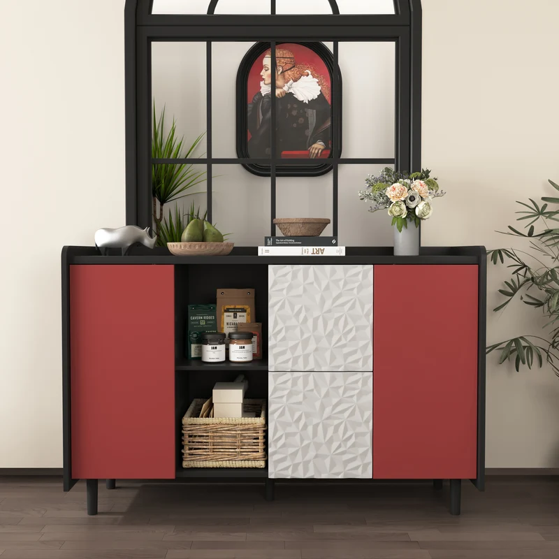 Buffet de rangement moderne noir rouge et blanc KHUTS