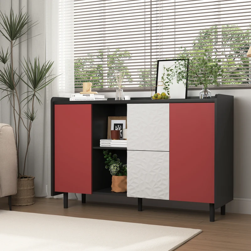 Buffet de rangement moderne noir rouge et blanc KHUTS