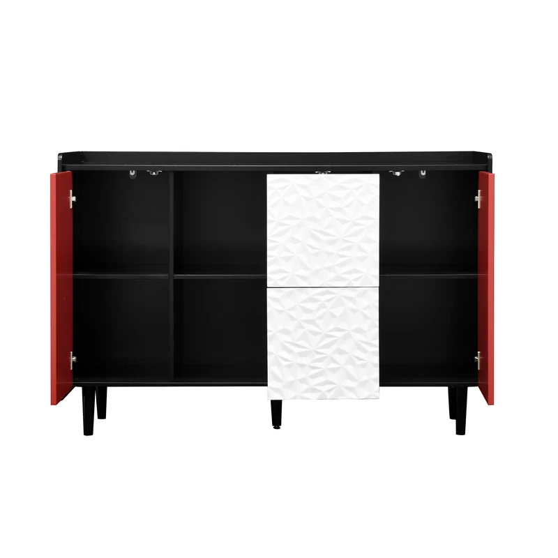 Buffet de rangement moderne noir rouge et blanc KHUTS
