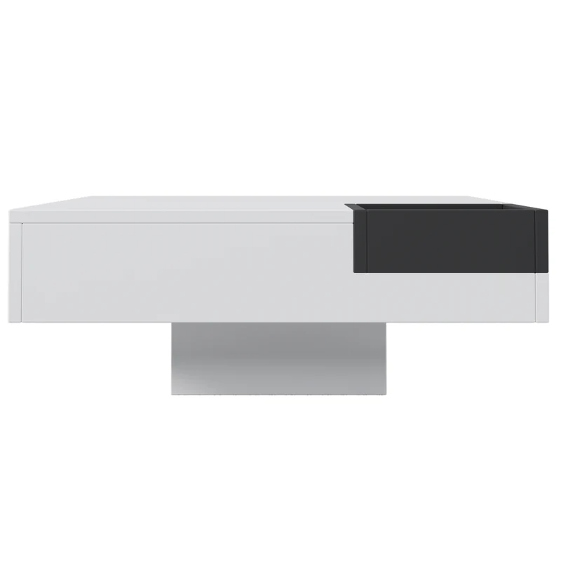 Table basse carrée blanc brillant noir bicolore éclairage LED avec boîte de rangement amovible CROKS WHITE