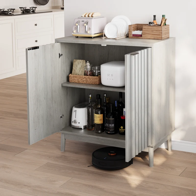 Buffet effet bois gris bords rainurés 2 portes 80*39*85cm VUHLOS