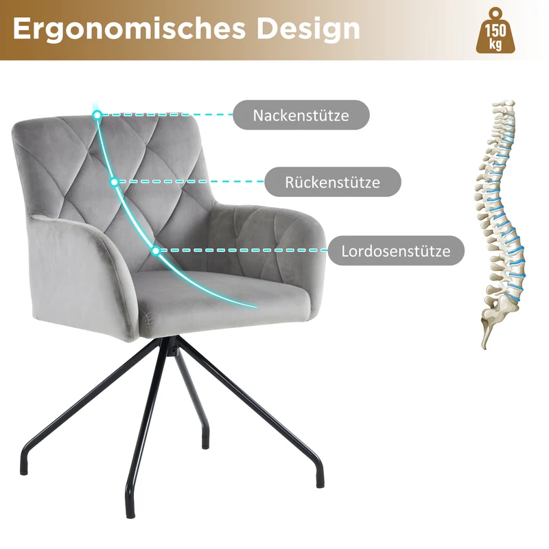 Lot de 2 chaises de salle à manger velours gris clair motif en losange pieds en métal noir FALMELS