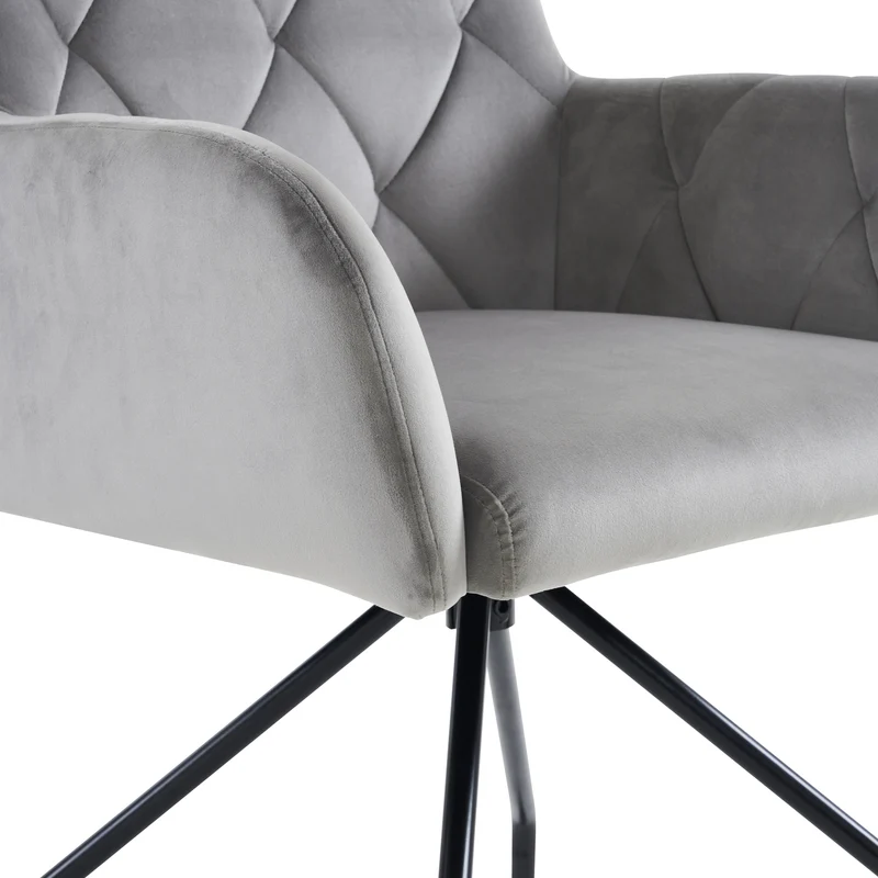 Lot de 2 chaises de salle à manger velours gris clair motif en losange pieds en métal noir FALMELS
