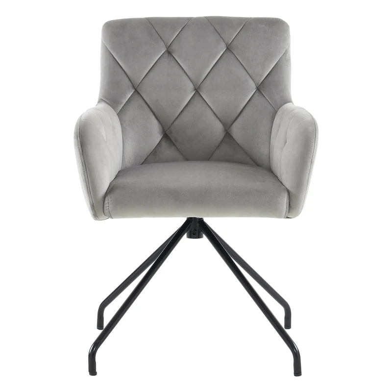 Lot de 2 chaises de salle à manger velours gris clair motif en losange pieds en métal noir FALMELS