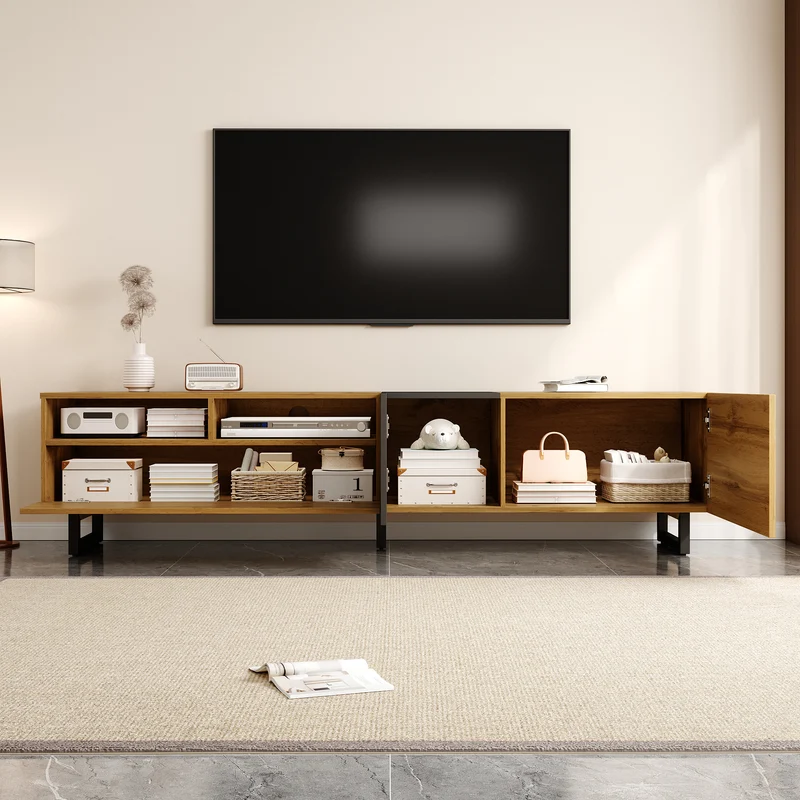 Meuble TV moderne aux couleurs contrastées avec grain de bois et gris 170 cm RIPTIDE