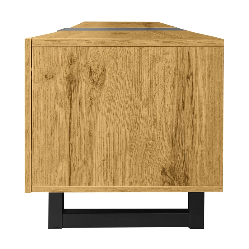 Meuble TV moderne aux couleurs contrastées avec grain de bois et gris 170 cm RIPTIDE