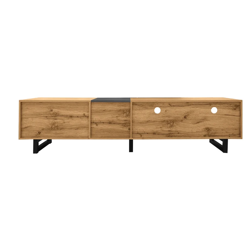 Meuble TV moderne aux couleurs contrastées avec grain de bois et gris 170 cm RIPTIDE