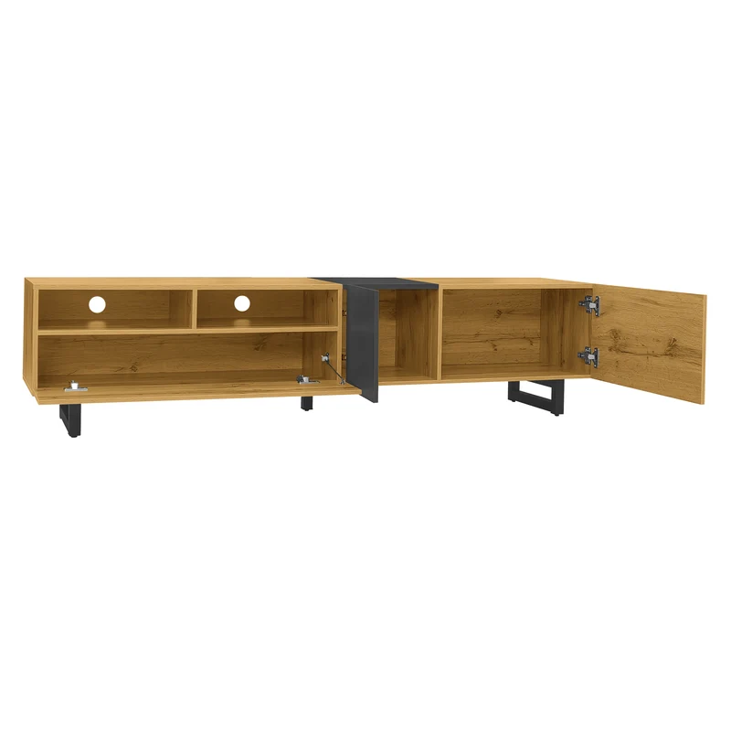 Meuble TV moderne aux couleurs contrastées avec grain de bois et gris 170 cm RIPTIDE