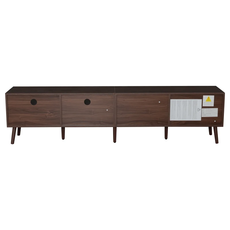 Meuble TV effet marron noyer portes en rotin 2 portes 2 tiroirs CEDARSONG