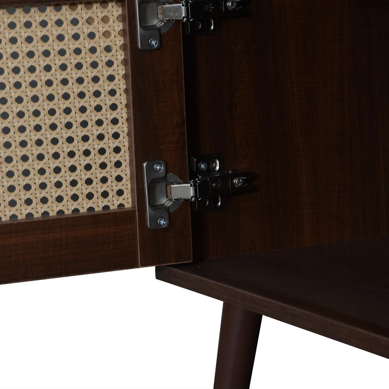 Meuble TV effet marron noyer portes en rotin 2 portes 2 tiroirs CEDARSONG