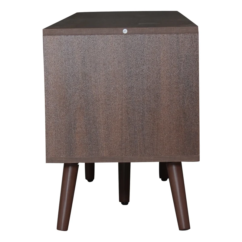 Meuble TV effet marron noyer portes en rotin 2 portes 2 tiroirs CEDARSONG