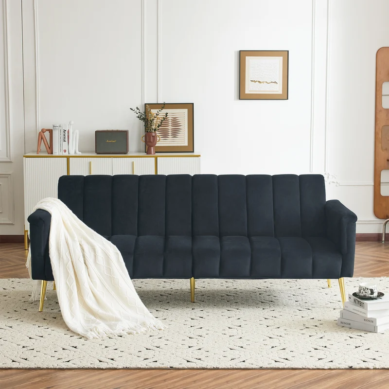 Canapé convertible 3 places noir en velours avec dossiers 5 positions MEZEDS