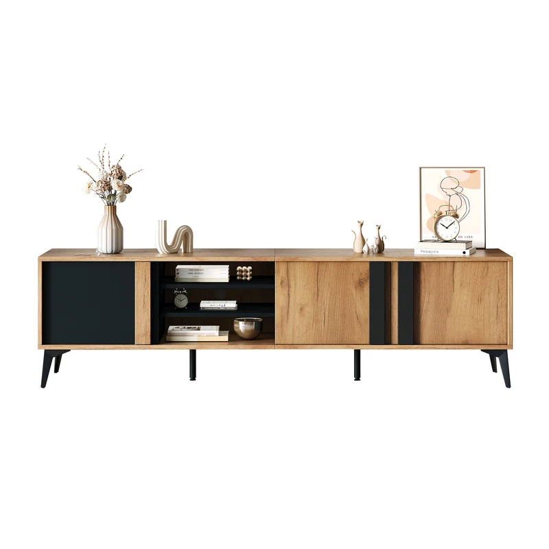 Meuble TV effet bois rustique 3 portes battantes 180*50*40cm ICAN
