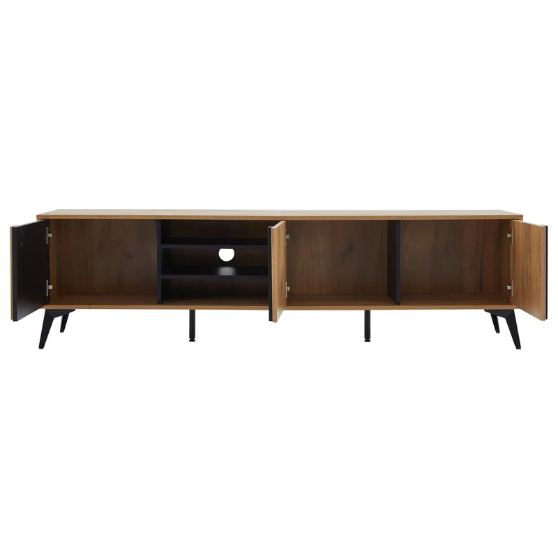Meuble TV effet bois rustique 3 portes battantes 180*50*40cm ICAN
