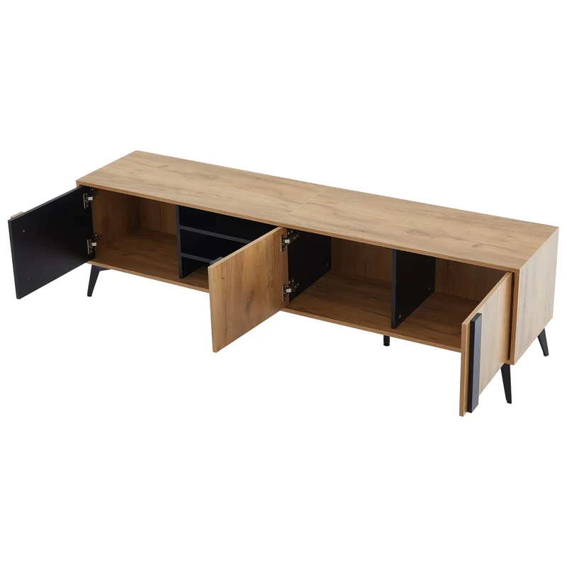 Meuble TV effet bois rustique 3 portes battantes 180*50*40cm ICAN