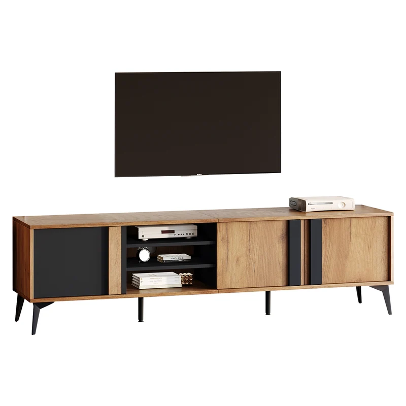 Meuble TV effet bois rustique 3 portes battantes 180*50*40cm ICAN