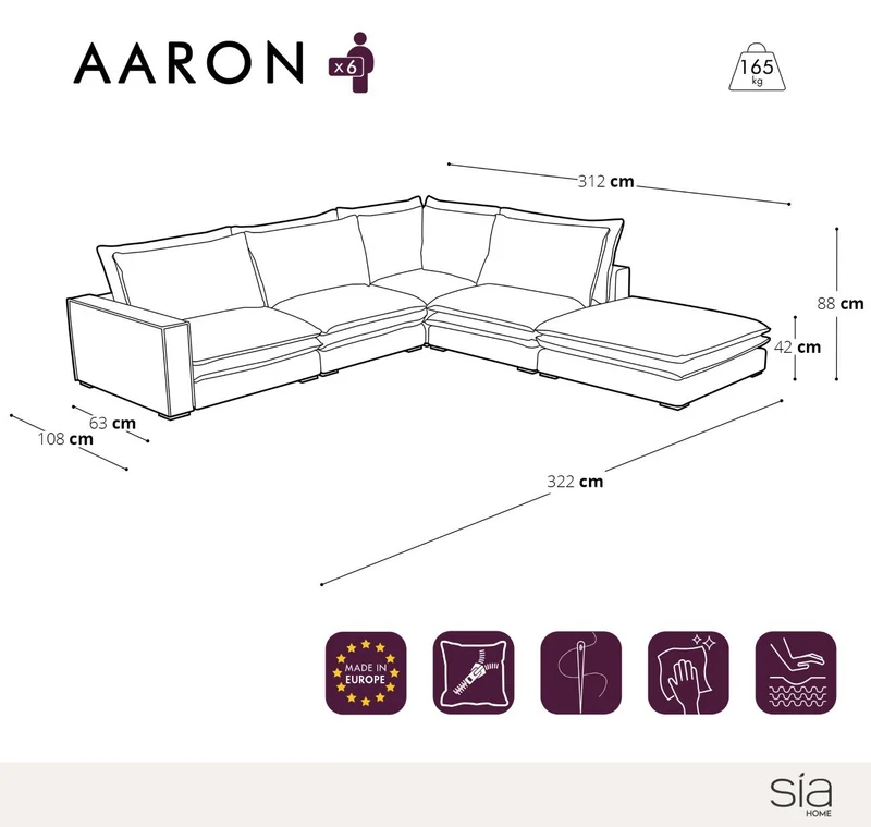Canapé grand angle droit AARON Velours