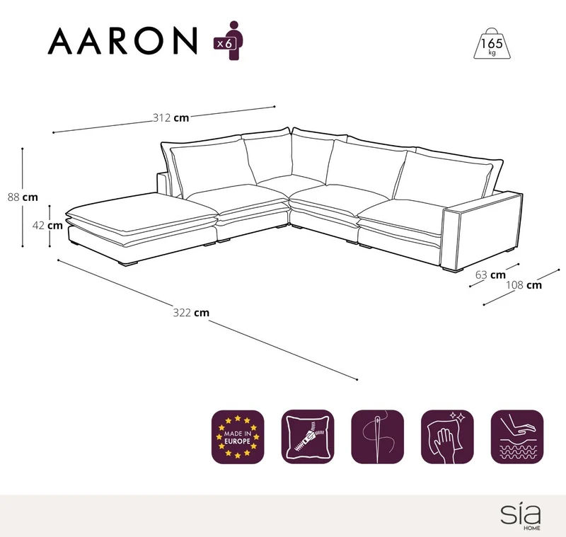 Canapé grand angle gauche AARON Tissu tramé