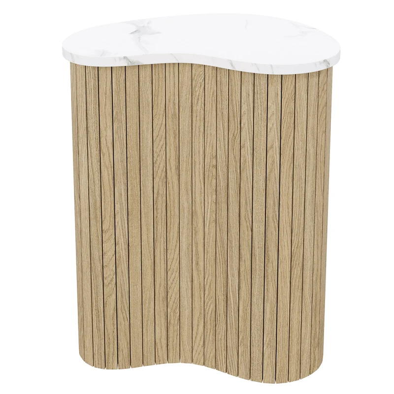 Ensemble de 2 tables basses gigognes effet marbre blanc et bois nature FJORDUS