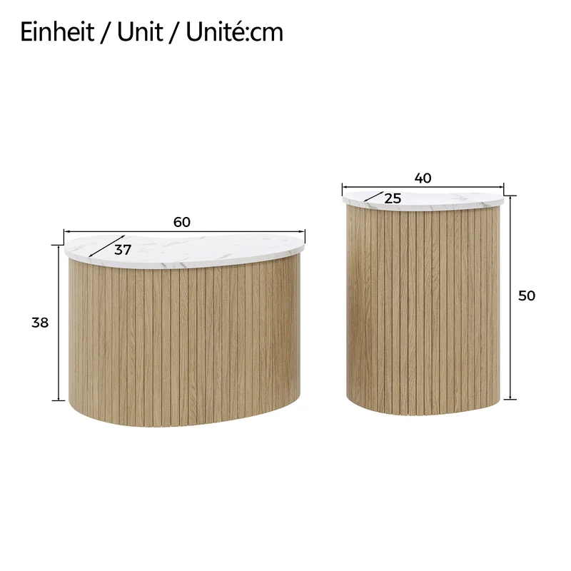 Ensemble de 2 tables basses gigognes effet marbre blanc et bois nature FJORDUS