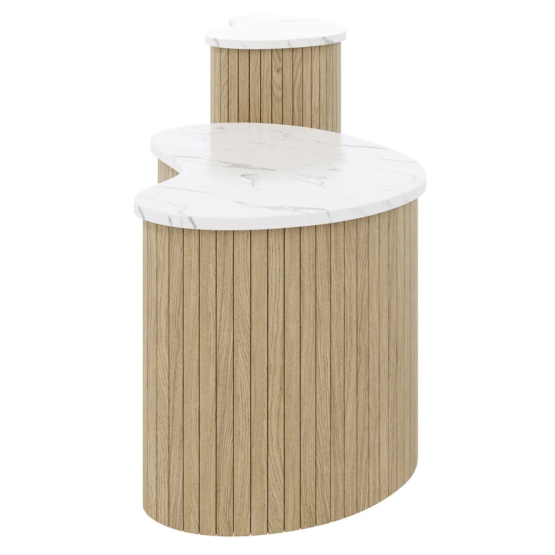 Ensemble de 2 tables basses gigognes effet marbre blanc et bois nature FJORDUS