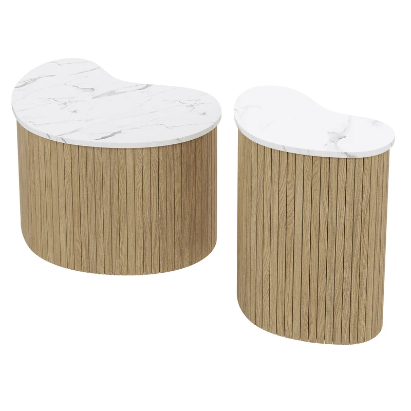 Ensemble de 2 tables basses gigognes effet marbre blanc et bois nature FJORDUS