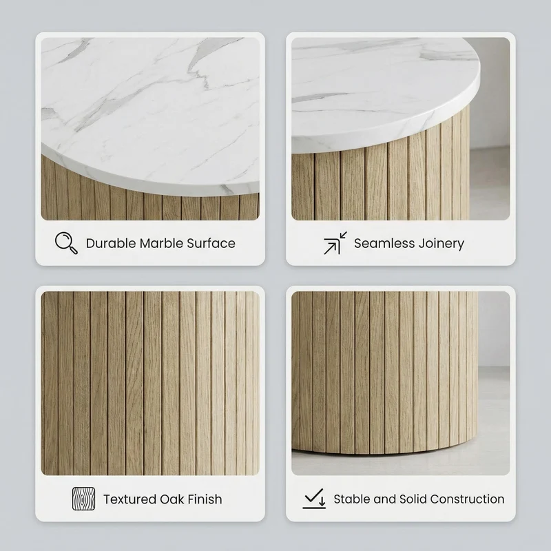 Ensemble de 2 tables basses gigognes effet marbre blanc et bois nature FJORDUS