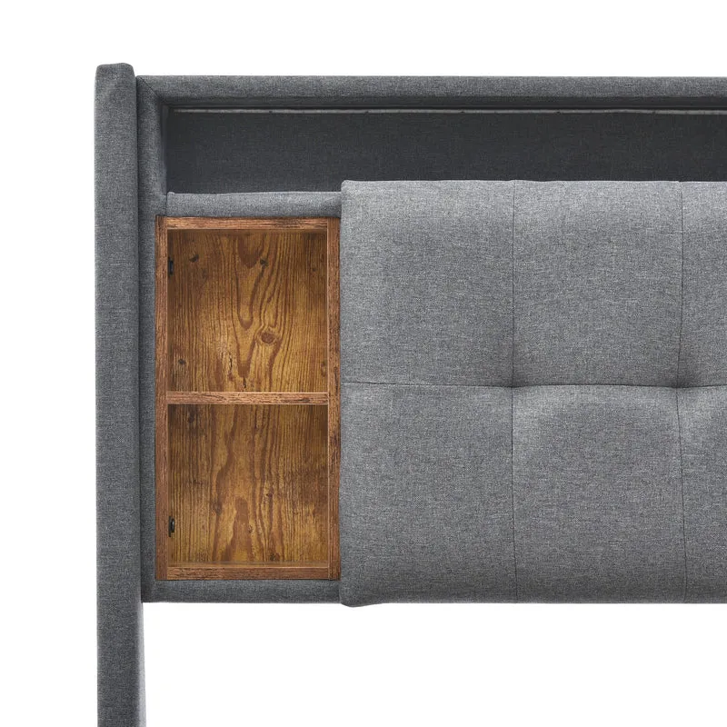 Lit double capitonné gris avec tête de lit rangement éclairage LED 160*200 Queen EENGEDS