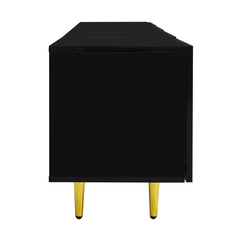 Meuble TV noir laqué 4 portes avec accents dorés 170*35*46cm QAHRELS