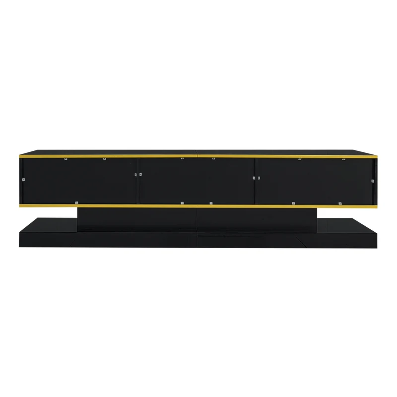 Meuble TV noir laqué éclairage LED et accents dorés ZILPHUS