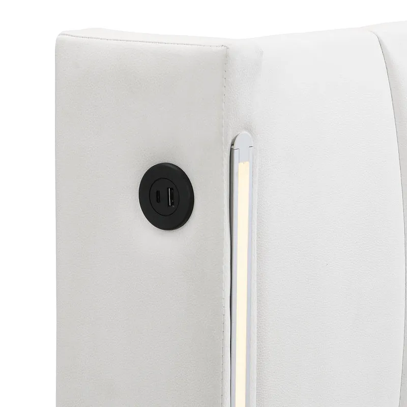 Lit coffre double PU blanc avec éclairage LED, USB et tête de lit réglable (140x200 cm) UDET WHITE DOUBLE
