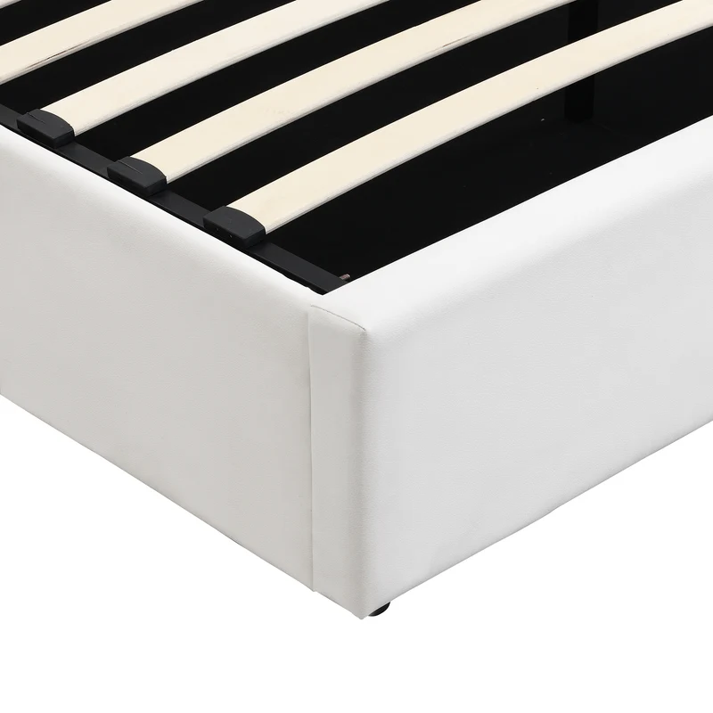 Lit coffre double PU blanc avec éclairage LED, USB et tête de lit réglable (140x200 cm) UDET WHITE DOUBLE