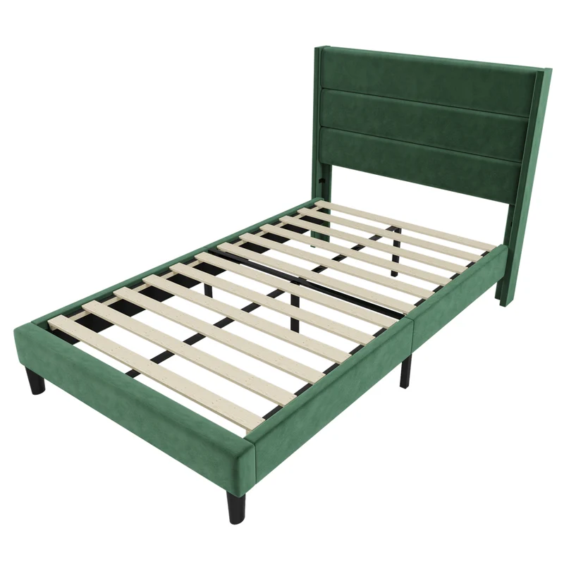 Cadre de lit simple rembourrés velours vert foncé (90*200cm) TAXOL