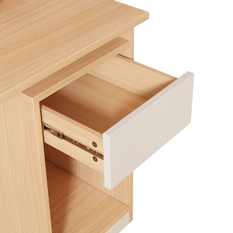 Bureau effet bois avec étagère rangement tablette rétractable 110*55*180cm ACIL