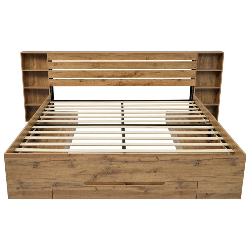 Lit coffre double avec éclairage LED étagères et tiroirs rangement prise USB C 180×200cm (sans matelas) IESSAES KING