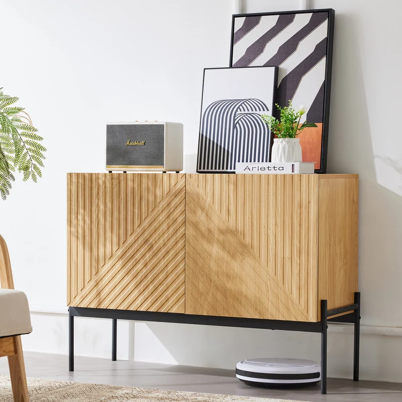 Buffet avec 2 portes et pieds en métal, buffet design linéaire 100*40*70cm VAIKNELS