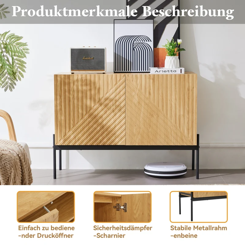 Buffet avec 2 portes et pieds en métal, buffet design linéaire 100*40*70cm VAIKNELS