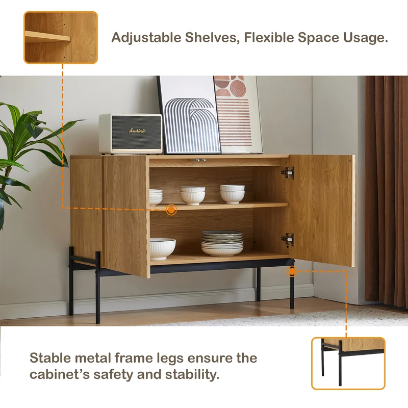 Buffet avec 2 portes et pieds en métal, buffet design linéaire 100*40*70cm VAIKNELS