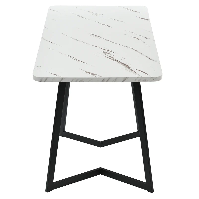 Table de salle à manger rectangulaire en motif marbre moderne avec pieds en métal noir/blanc 117x68cm GILQELS