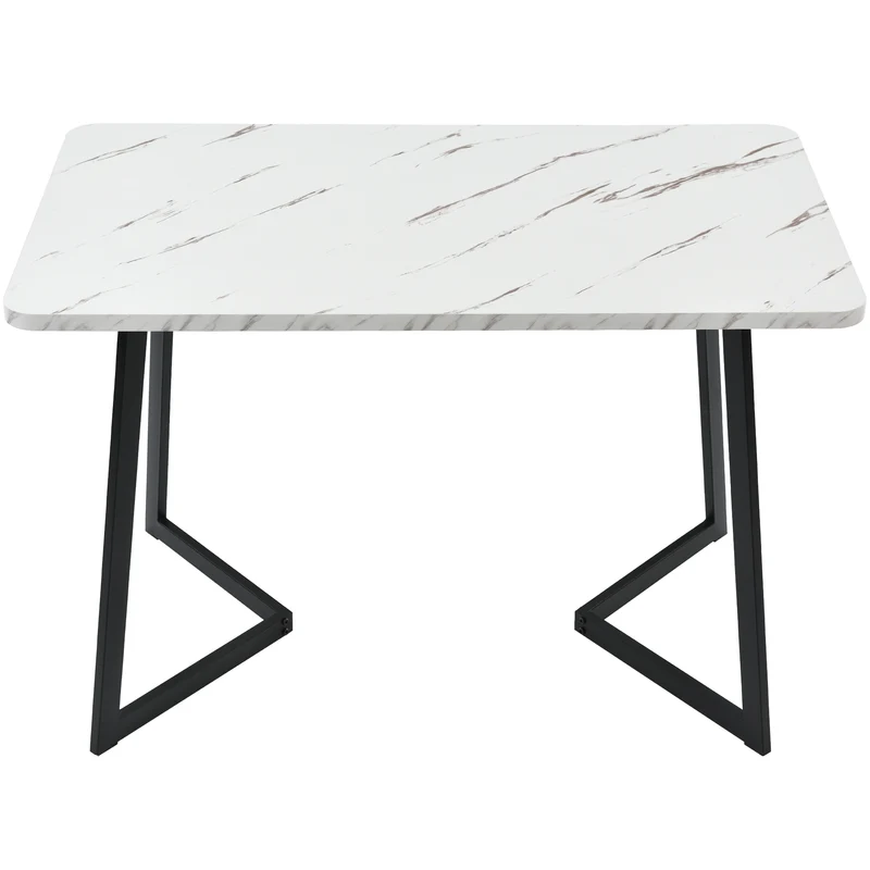 Table de salle à manger rectangulaire en motif marbre moderne avec pieds en métal noir/blanc 117x68cm GILQELS