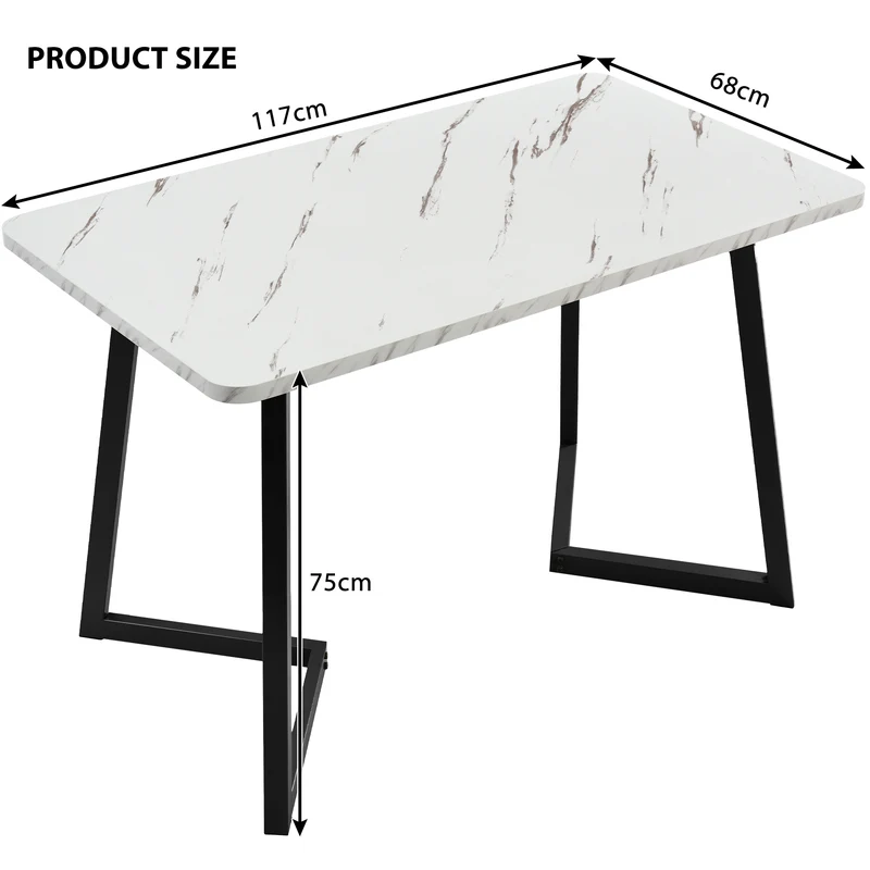 Table de salle à manger rectangulaire en motif marbre moderne avec pieds en métal noir/blanc 117x68cm GILQELS