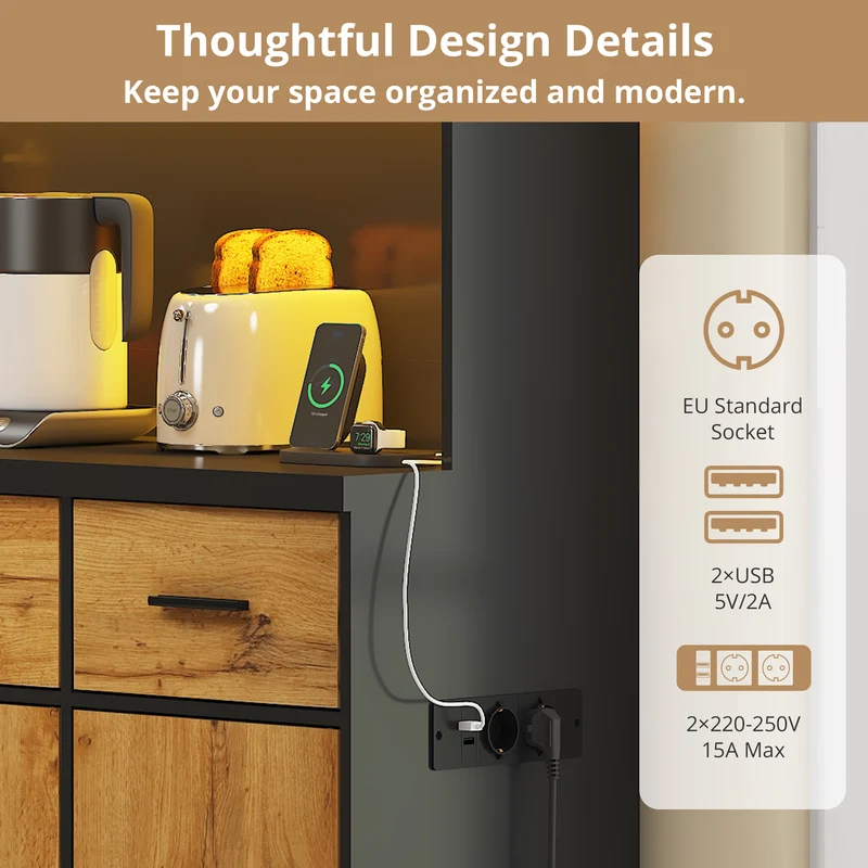 Buffet de cuisine avec éclairage LED et prises intégrées XOK