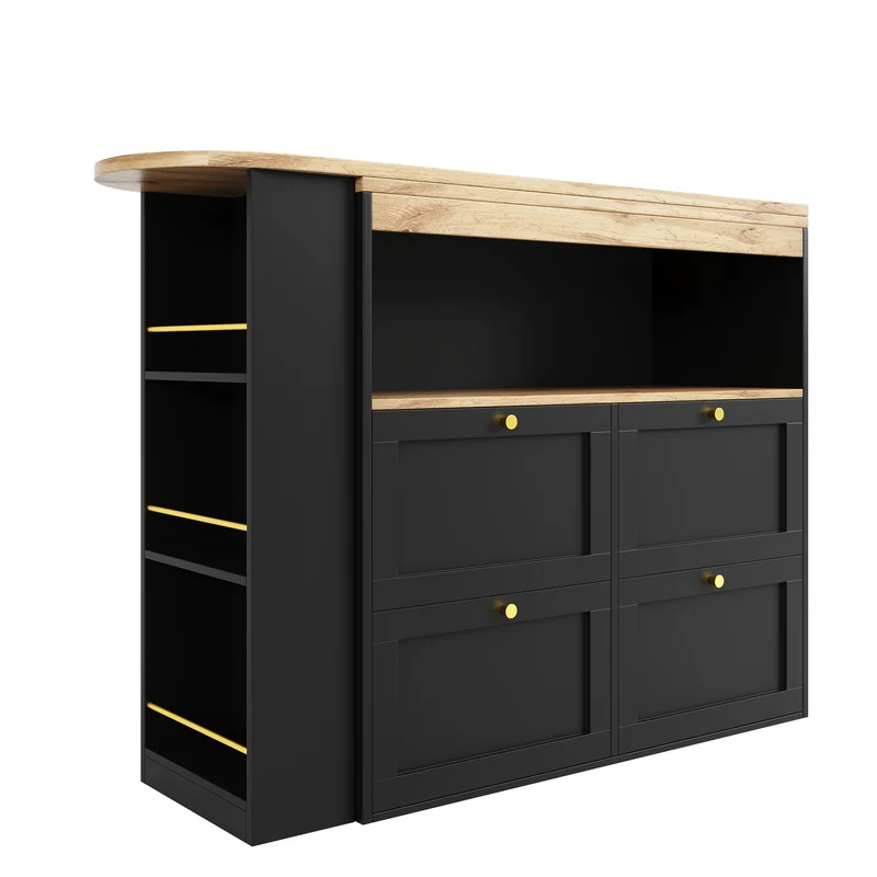Table de bar modulable noir et bois pivotante avec étagères et tiroirs ILTAILL