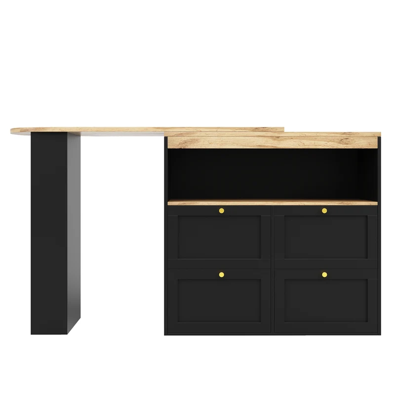 Table de bar modulable noir et bois pivotante avec étagères et tiroirs ILTAILL