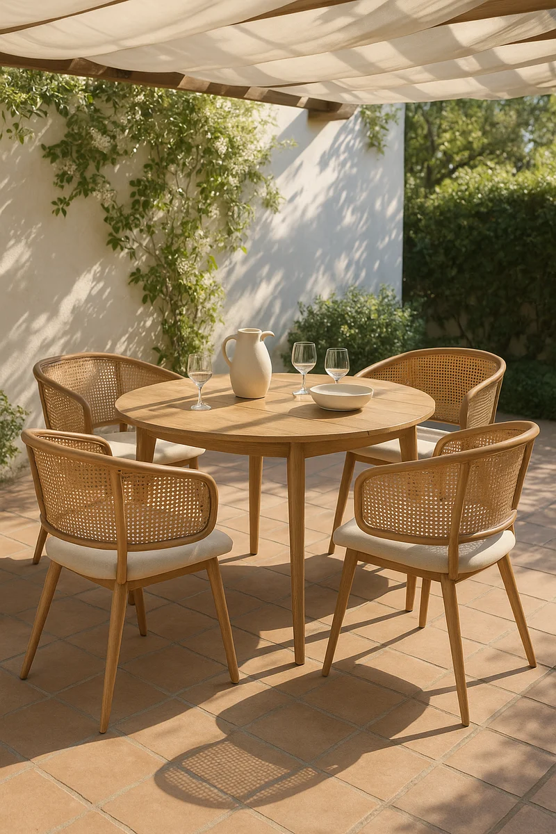 Lot de 2 chaises de salle à manger dossier en rotin, coussin d'assise en cuir PU beige, confortable et respirant NAD